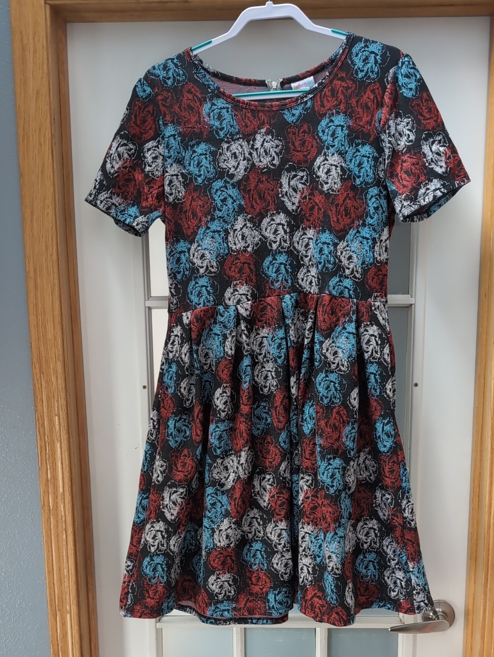 LuLaRoe Short Sleeve Floral Skater Dress - Black, Red, Blue, White